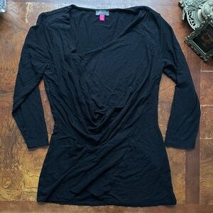 Vince Camuto Black Draped V-Neck Long Sleeve Top